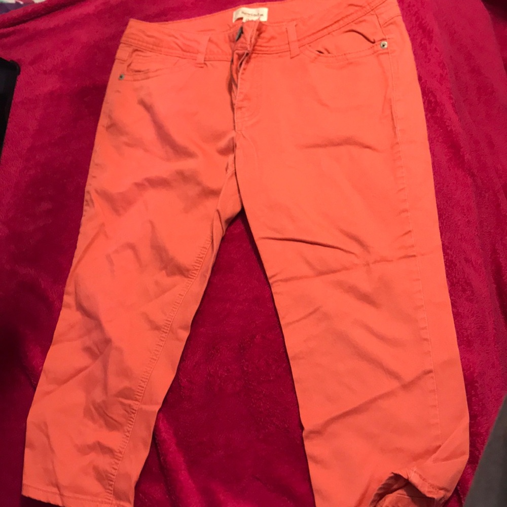 Lilith peach colored khaki pants, worn